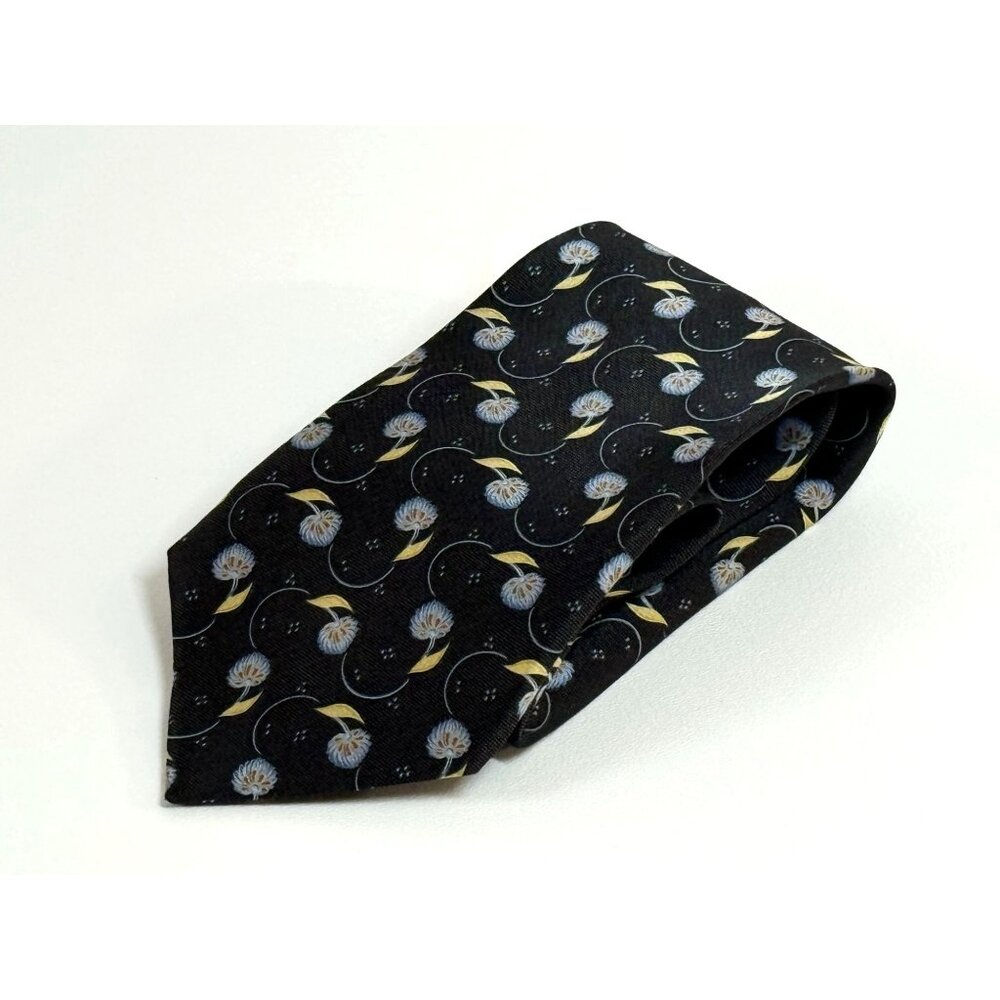 Nautica Mens Silk Floral Patterned Tie Dark Navy Old Money Academia Preppy‎